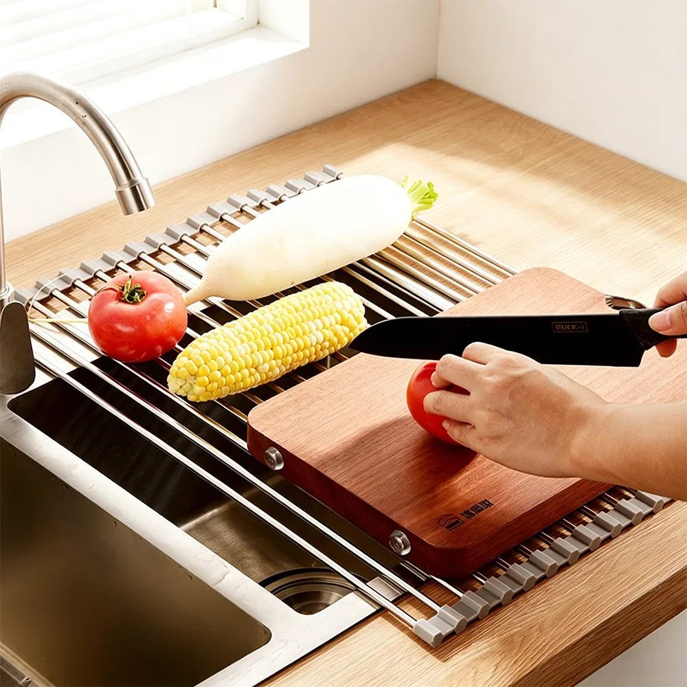 SWANS Foldable Stainless Steel Sink Drain Rack & Dish Organizer Sink Drain Rack SWANS