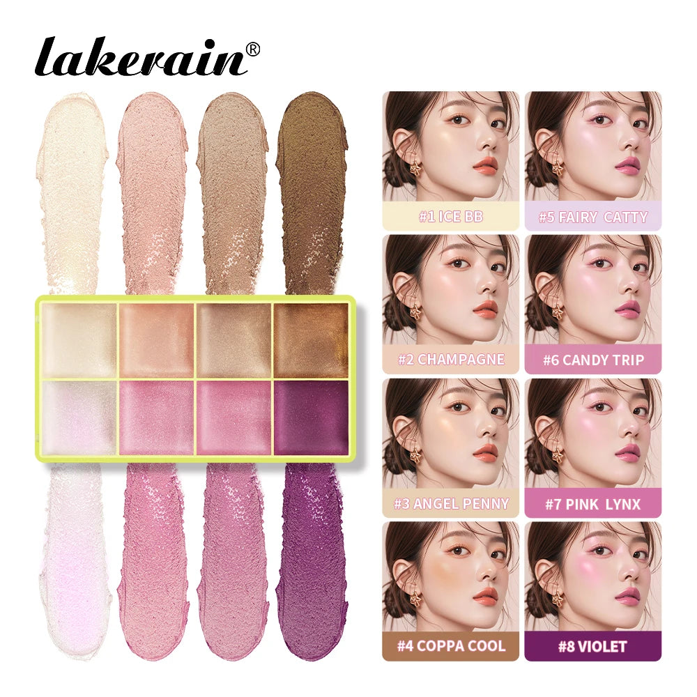 8-Color Cream Highlighter Blush & Brow Palette | Shimmer Makeup Makeup Palette SWANS
