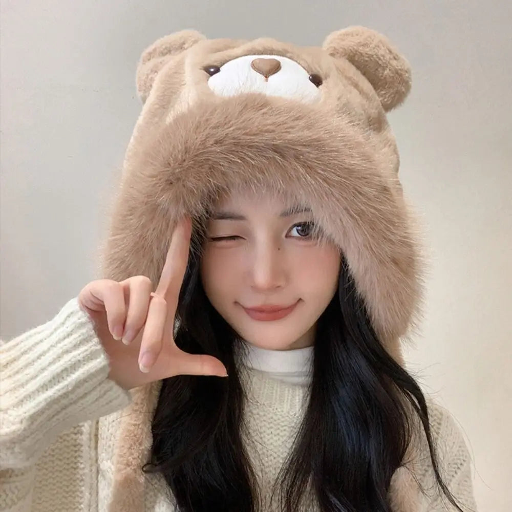 Cute Bear Ears Winter Hat – Windproof Warm Earflap Bonnet Winter Earflap Hat SWANS light brown