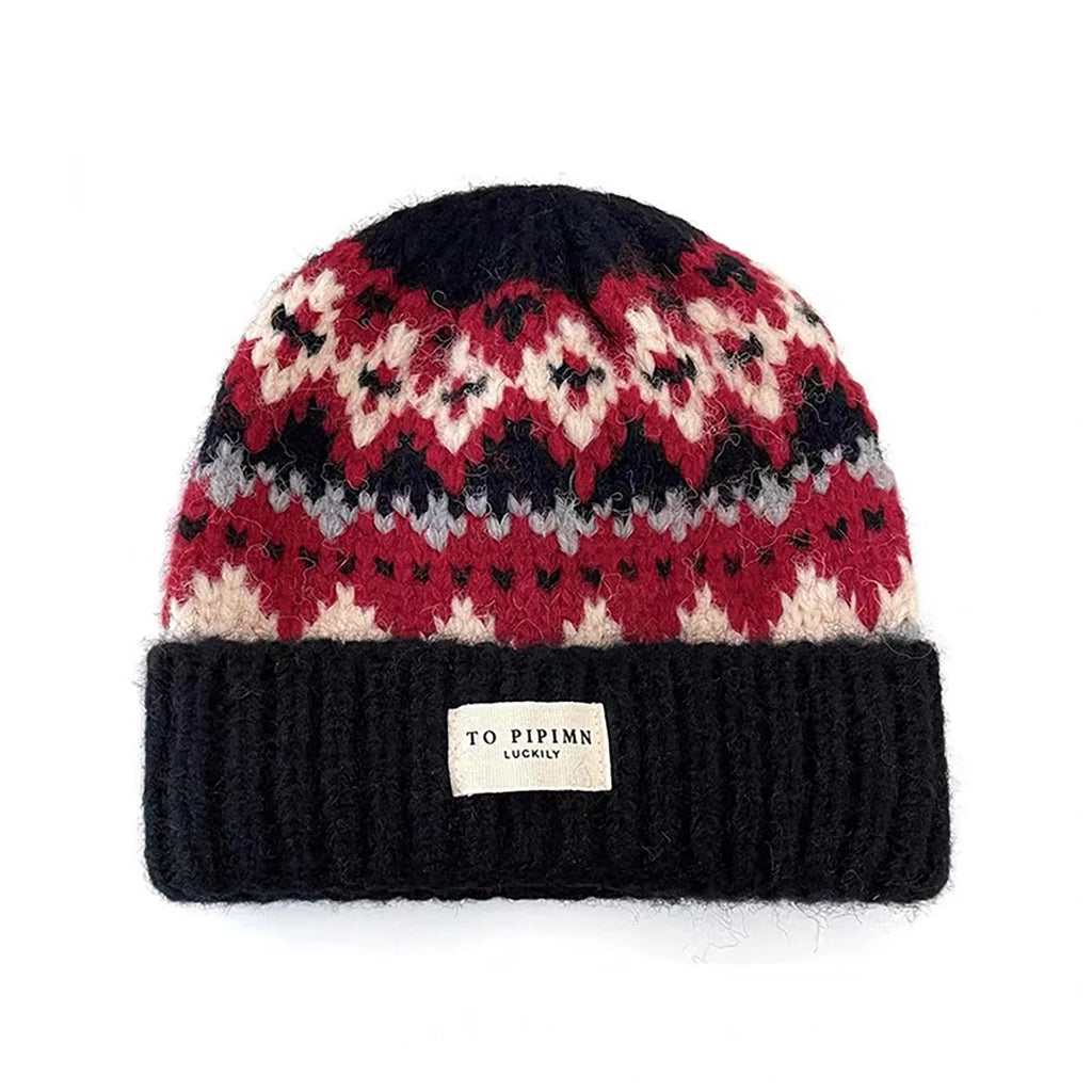 Vintage Pattern Knitted Beanie – Women's Winter Warm Cap Knitted Beanie Hat SWANS A Style 2 One Size