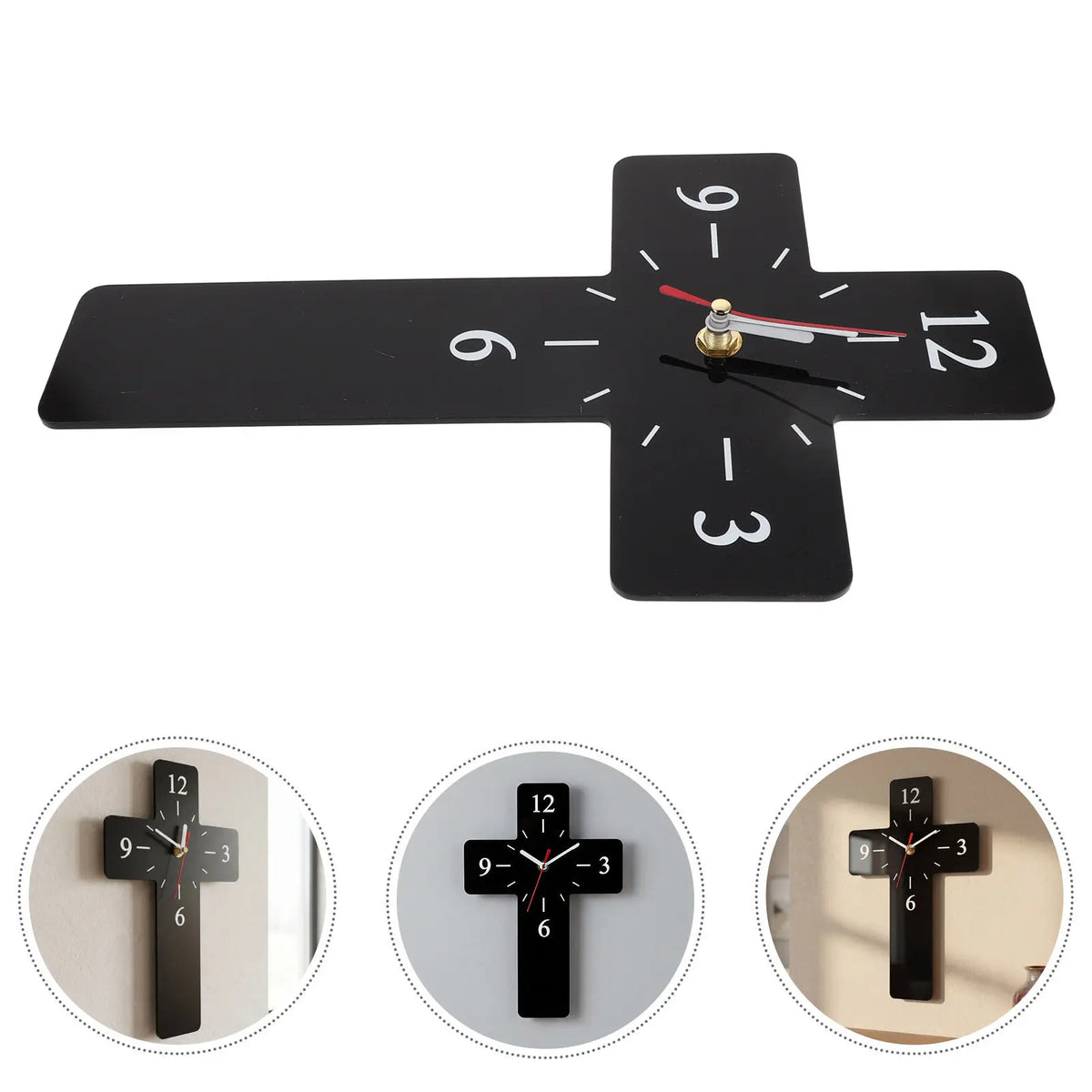 Black Cross Wall Clock Silent Non-Ticking Acrylic 11.7x7in Wall Clock SWANS