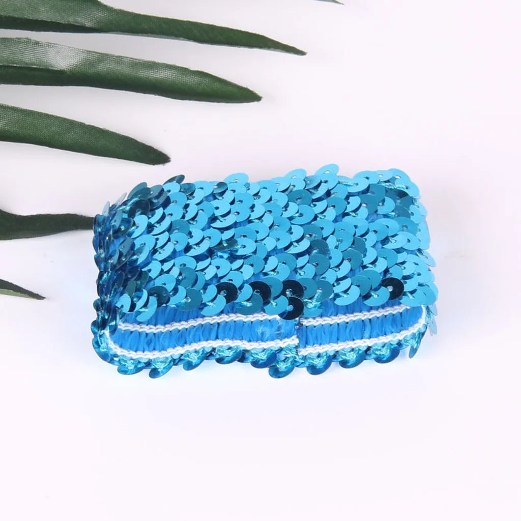 Sequin Elastic Wrist Cuff – Sparkling Party & Stage Wristband Sequin Wrist Cuff SWANS Light Blue-1 Pair