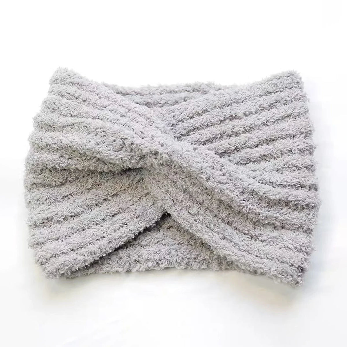 Women's Winter Knit Plush Headband – Warm Wide Turban Band Knit Headband SWANS grey One Size