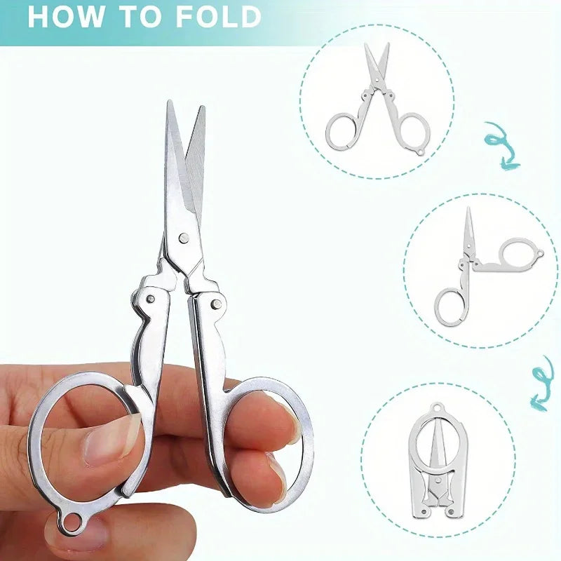 SWANS Foldable Mini Travel Scissors with Keychain | Stainless Foldable Travel Scissors SWANS