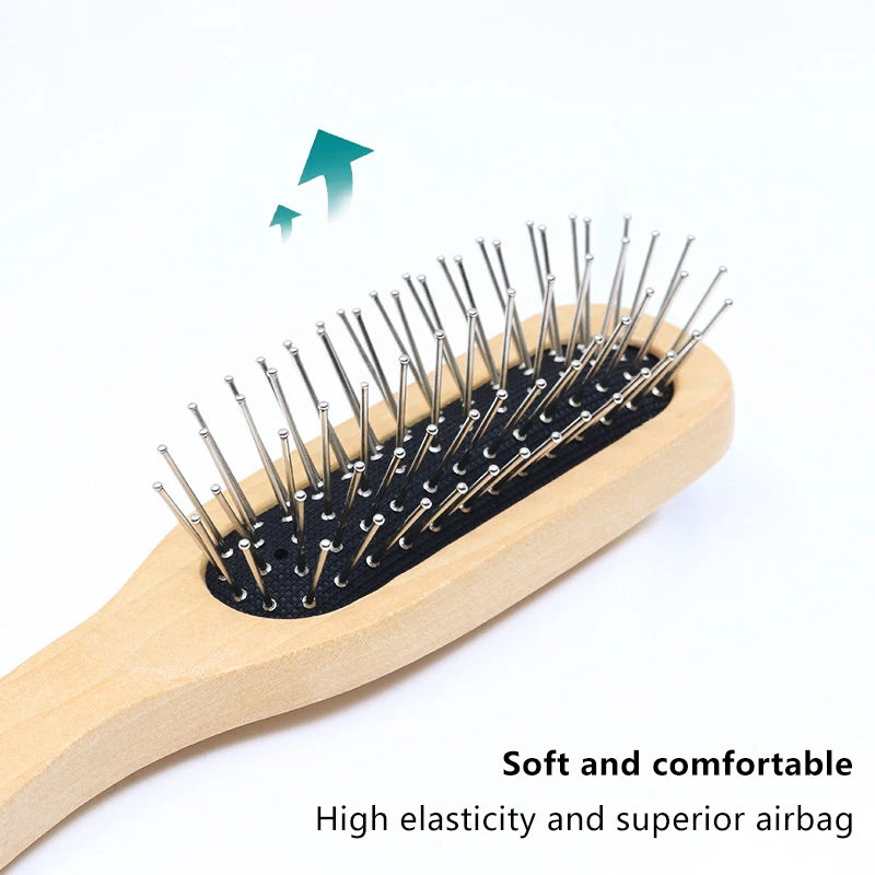 Natural Wood Air Cushion Hair Comb – Metal Scalp Detangler Hair Comb Brush SWANS