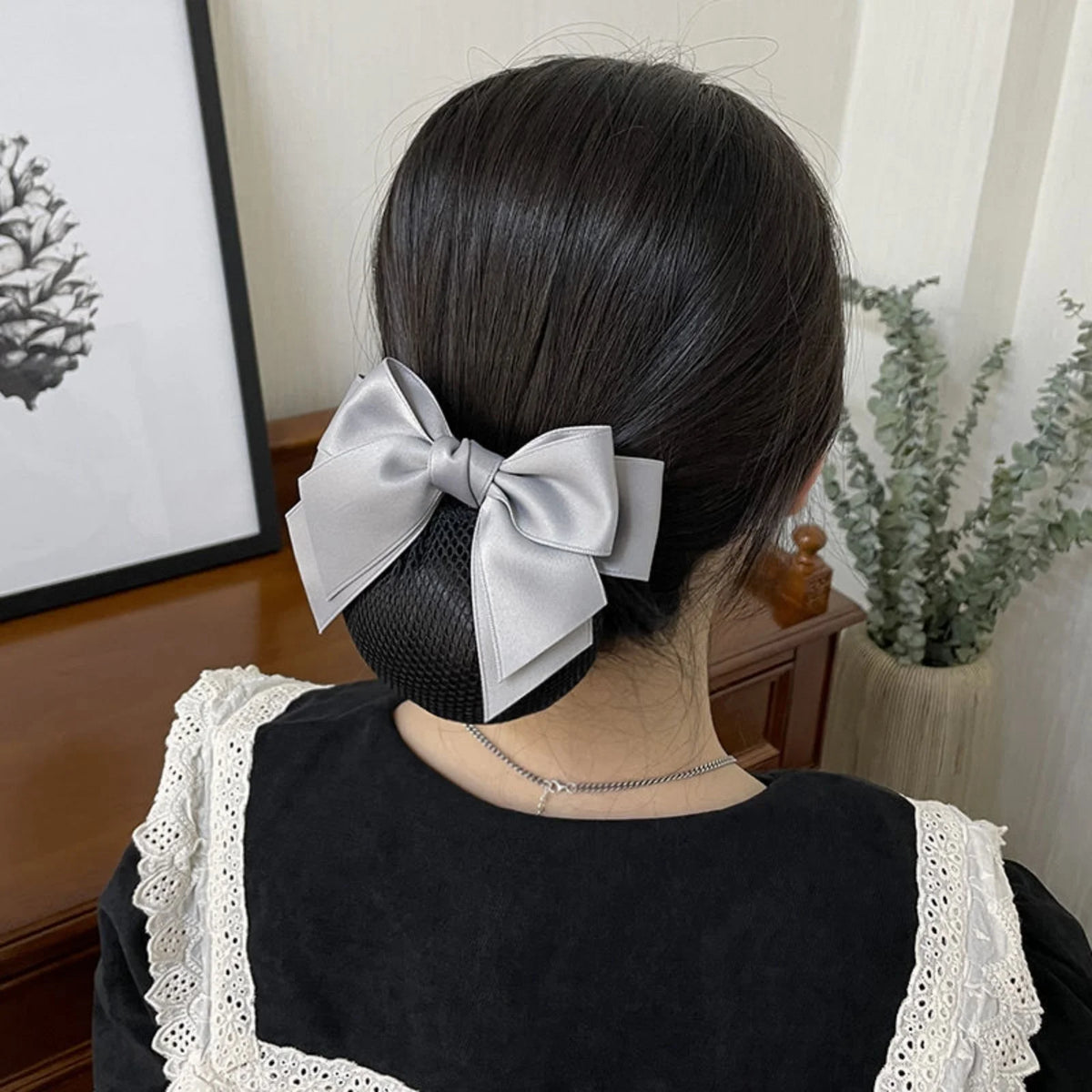 Elegant Bow Hair Net – Professional Work Hair Accessory Bow Hair Net SWANS grey