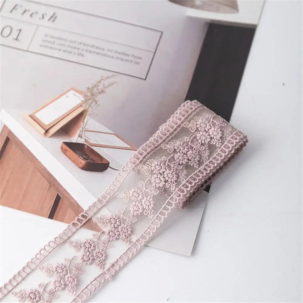 Embroidered Net Lace Ribbon Trim 4cm x 1m – DIY Sewing Lace Ribbon Trim SWANS pink