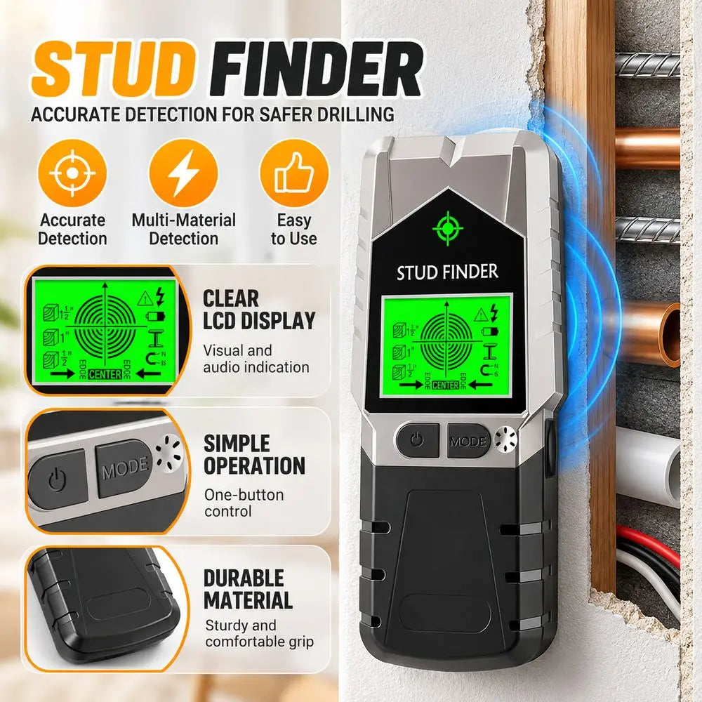 6-in-1 LCD Stud Finder Wall Scanner – AC Wire & Metal Detector Stud Finder Scanner SWANS