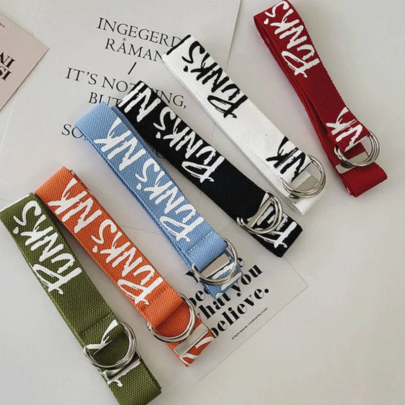 Korean Letter Canvas Belt – Unisex Harajuku D-Ring Buckle Canvas Fashion Belt SWANS