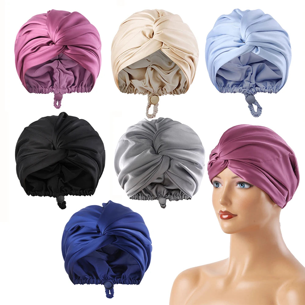 Adjustable Satin Sleep Hair Bonnet – Double Layer Night Cap Satin Sleep Bonnet SWANS
