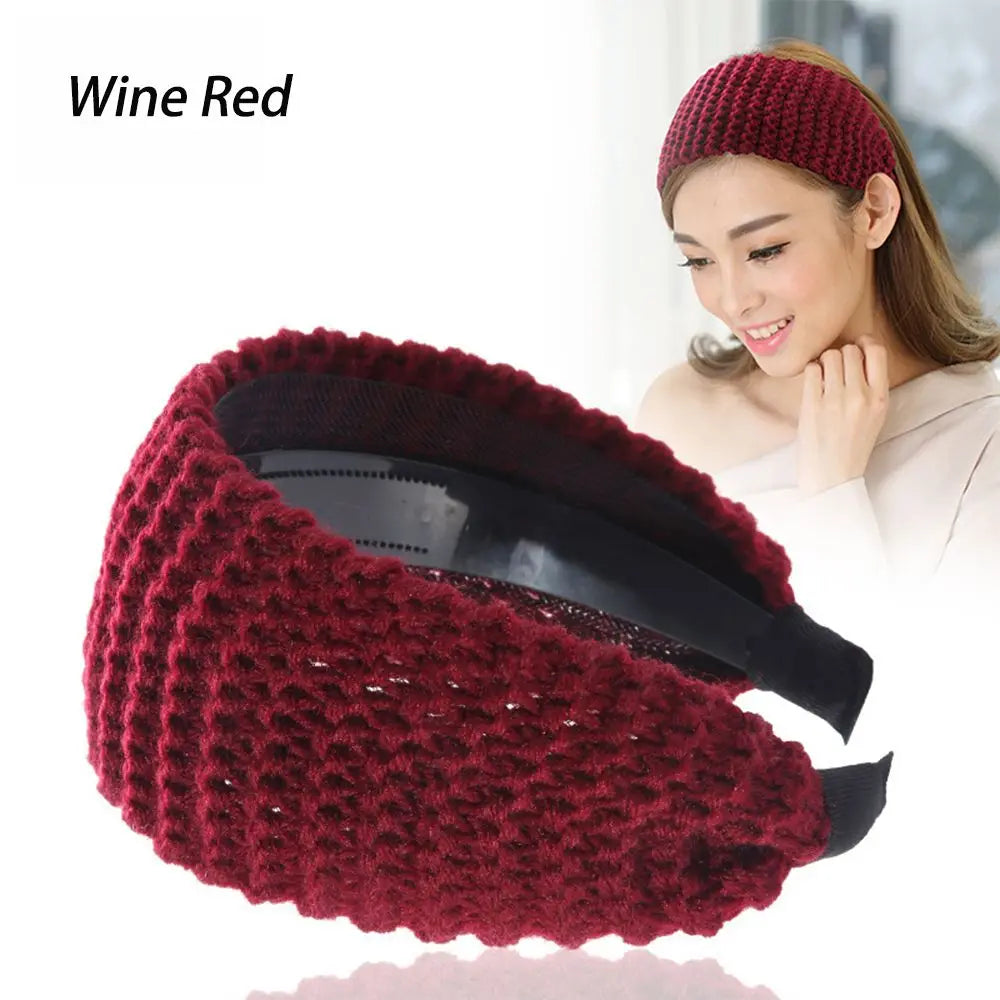 Women's Knitted Headband – Warm Wool Head Wrap Accessory Knitted Headband SWANS wine red