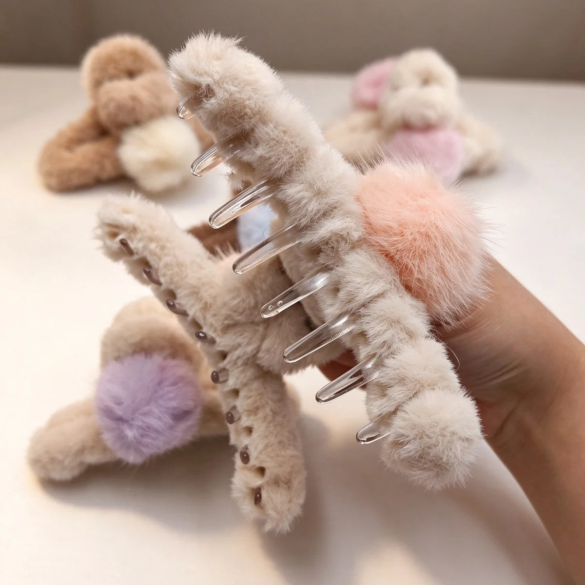 Winter Plush Faux Fur Hair Claw Clip Barrette for Women Hair Claw Clip SWANS
