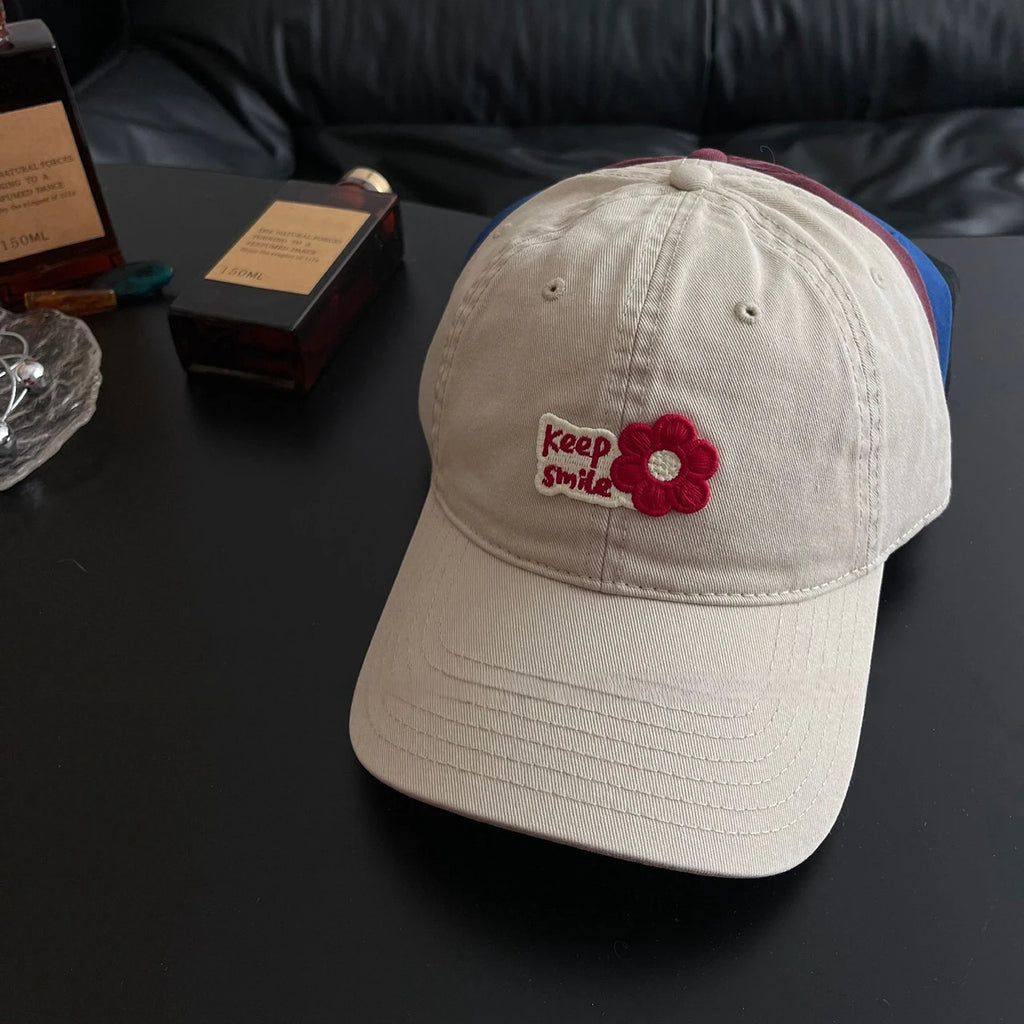 Women's Floral Embroidered Baseball Cap – Adjustable Cotton Hat Baseball Cap SWANS beige Adjustable