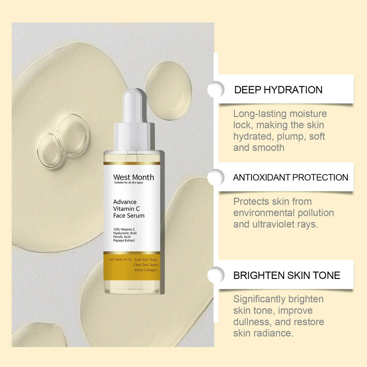 WEST MONTH Vitamin C Face Serum – Brighten & Even Skin Tone Vitamin C Face Serum SWANS