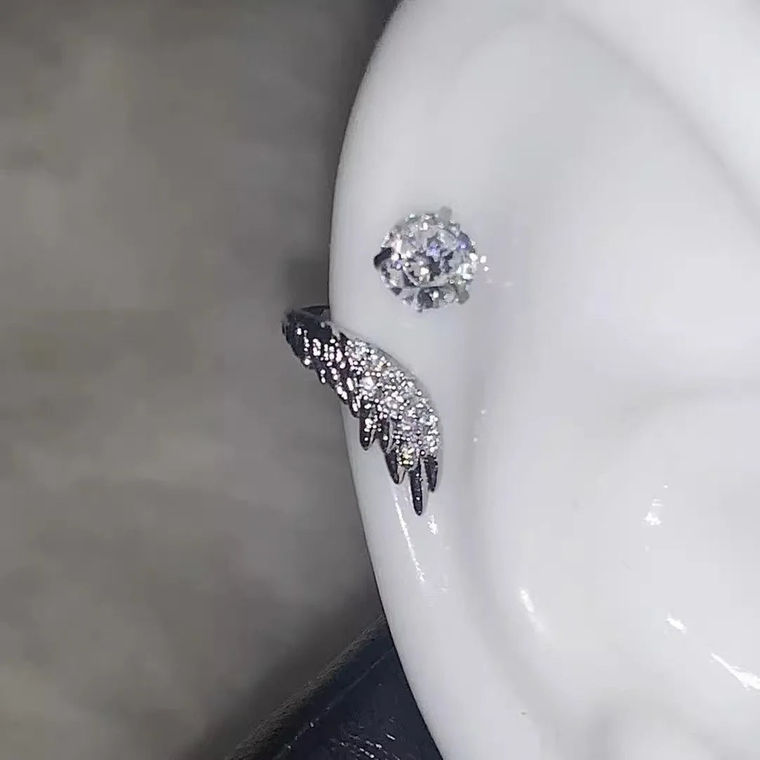 Silver Wing Zircon Stud Earrings – Trendy Fashion Jewelry Women Stud Earrings SWANS White - Right Ear