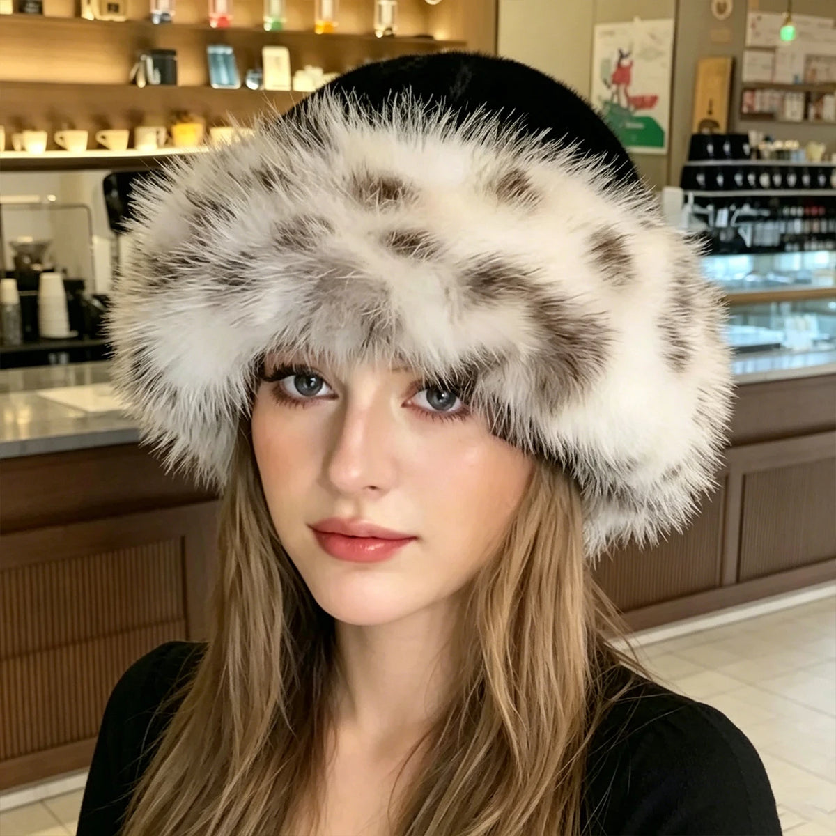 Women's Winter Plush Bucket Hat – Warm Fluffy Knit Beanie Winter Knit Hat SWANS