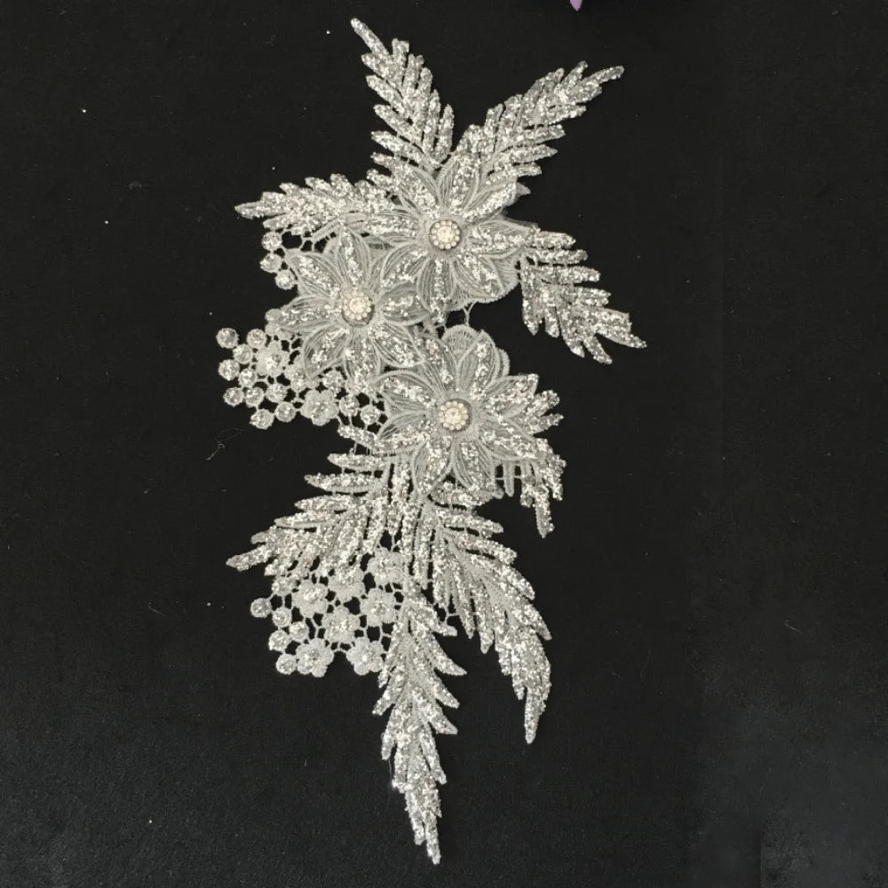 3D Flower Embroidery Applique Patch – Rhinestone Sequin Sew-On Sew-On Applique Patch SWANS