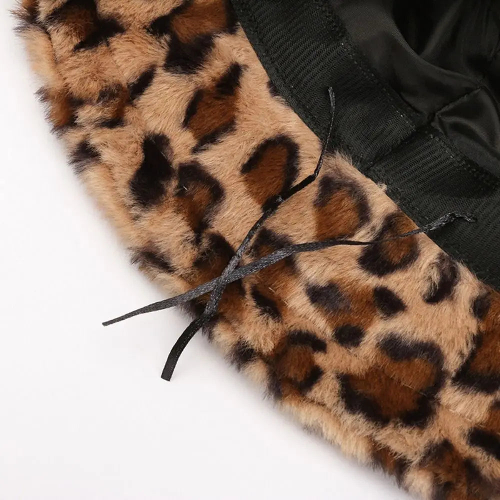 Leopard Print Winter Bucket Hat – Warm Soft Fisherman Hat Winter Bucket Hat SWANS