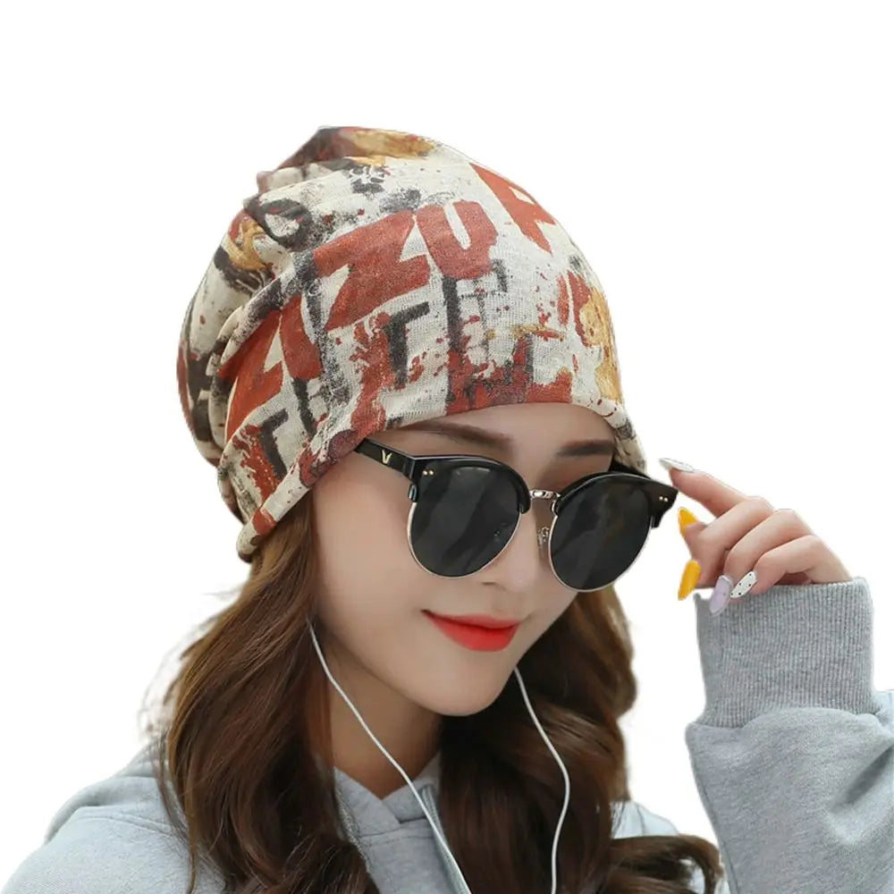 Breathable Turban Beanie Cap – Women's Ruffle Stripe Head Wrap Turban Beanie Cap SWANS 2