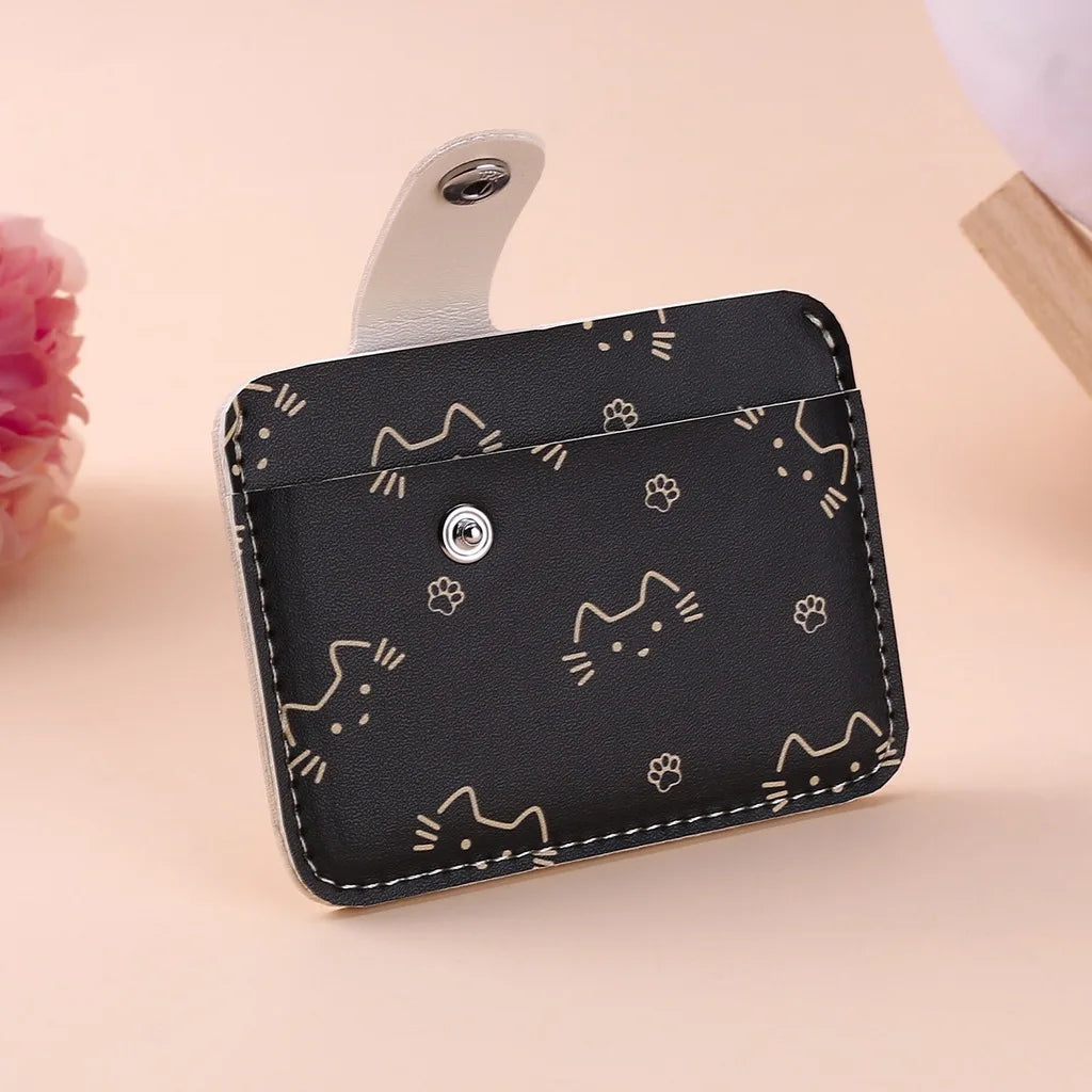 Women's Cat Print PU Leather Card Holder – Anti-Magnetic Mini Wallet Mini Card Wallet SWANS