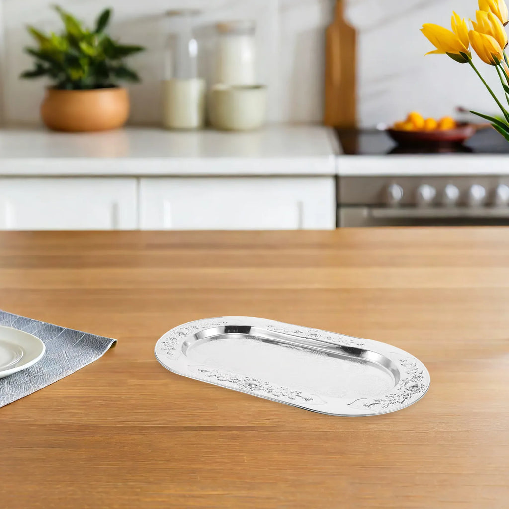 Silver Embossed Metal Serving Tray 11.4" x 6.3" | Dessert Platter Decorative Serving Tray SWANS