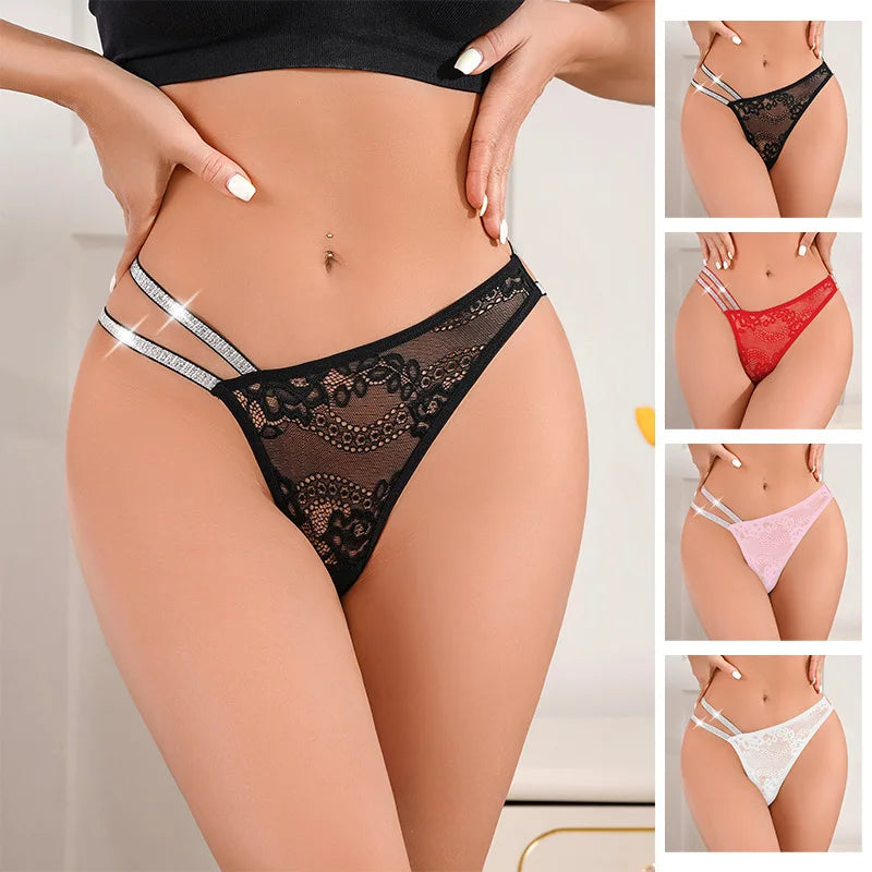 Women's Glitter Diamond Low-Rise Thong G-String Briefs Women's Thong Underwear SWANS