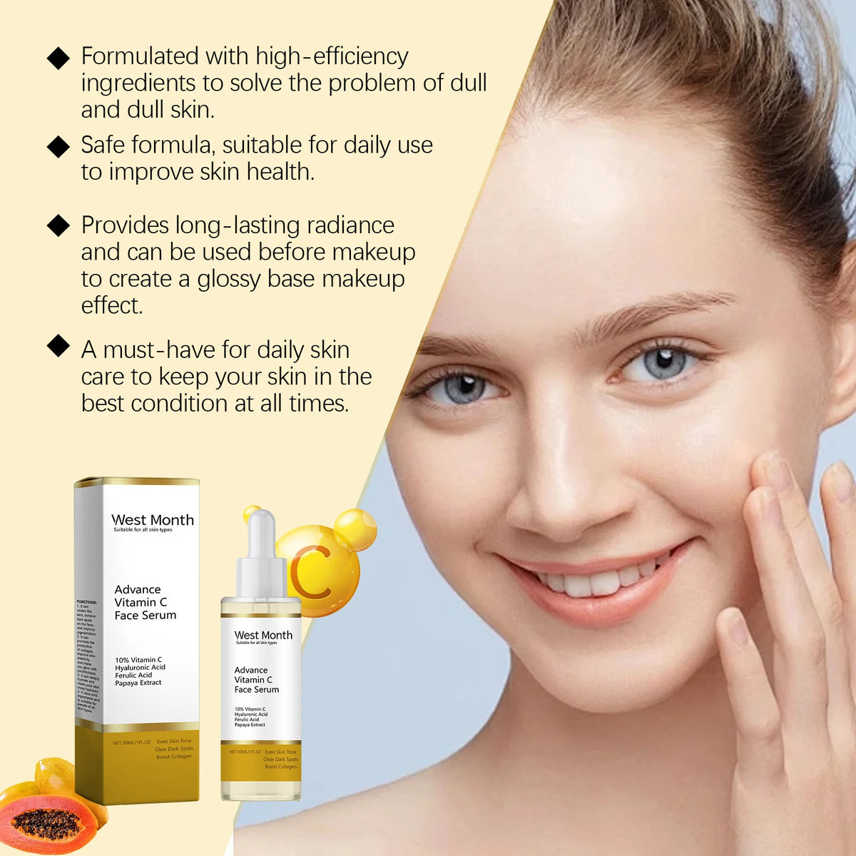 WEST MONTH Vitamin C Face Serum – Brighten & Even Skin Tone Vitamin C Face Serum SWANS