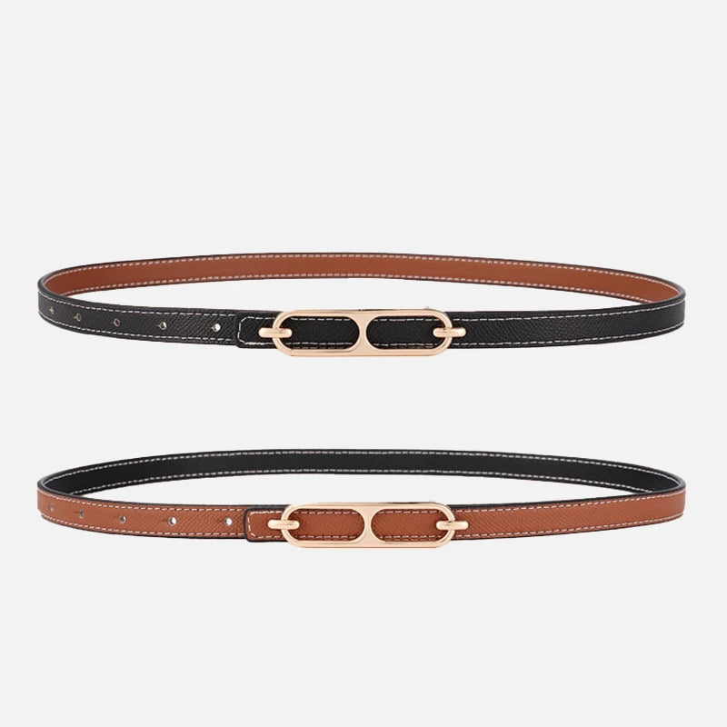 Women's Thin PU Leather Belt – Metal Buckle Waist Strap Women's Fashion Belt SWANS B