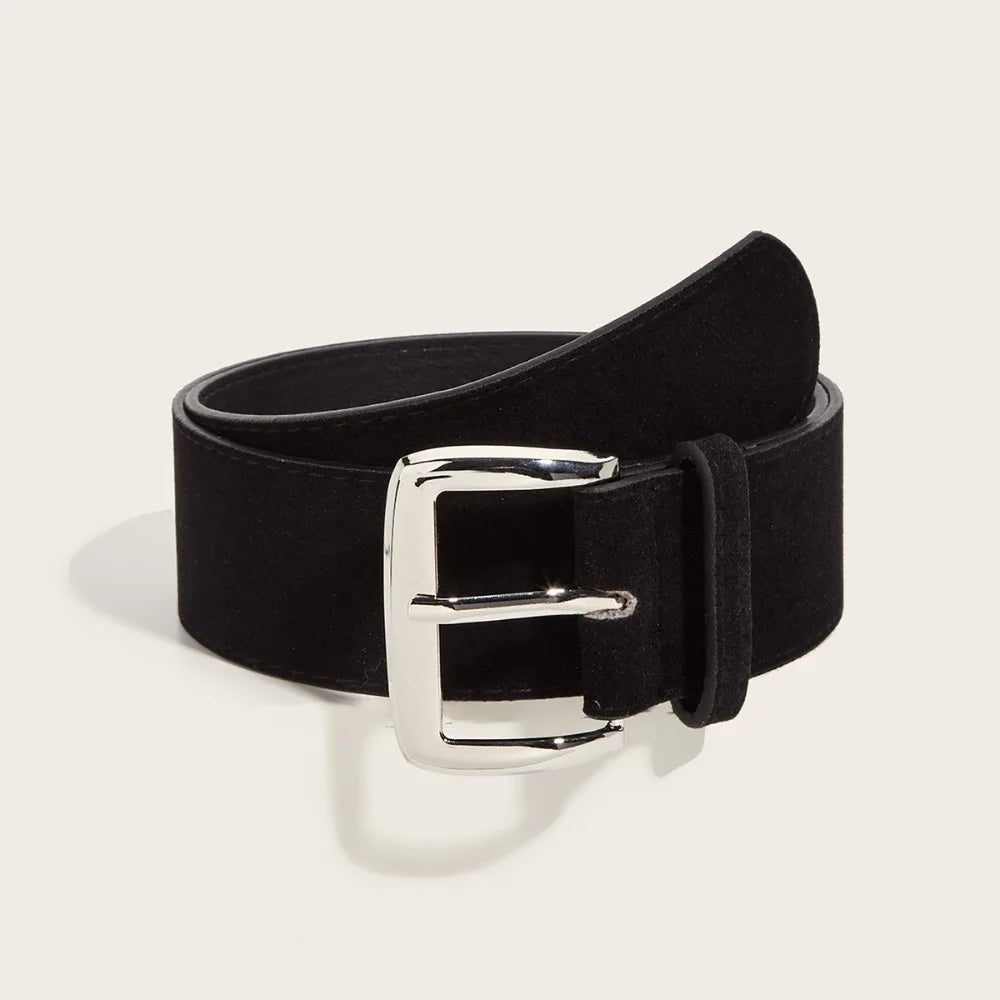Women's Wide PU Leather Belt – Pin Buckle Dress Waistband Women's Fashion Belt SWANS Black