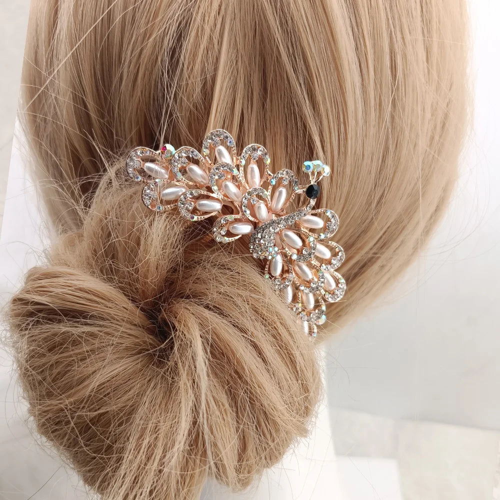 Women Crystal Phoenix Hair Comb – Rhinestone Alloy Clip Decorative Hair Comb SWANS