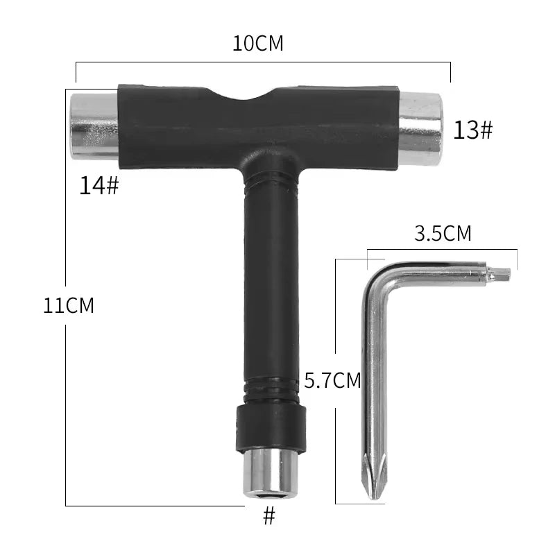 Skateboard T-Tool Multi-Function Wrench, Allen Key & Screwdriver Skateboard Tool SWANS