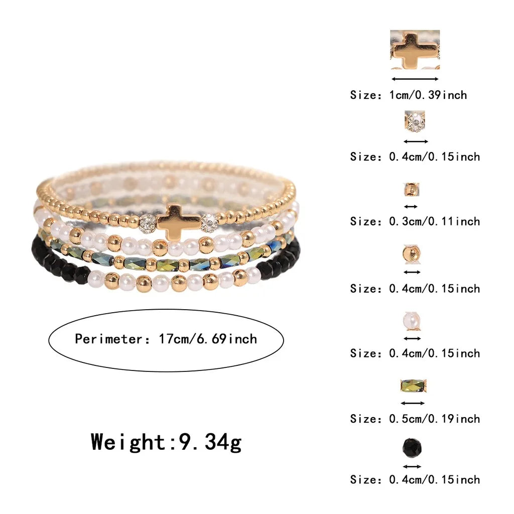 Women's Stackable Beaded Bracelet Set – Handmade Charm Jewelry Beaded Charm Bracelet SWANS Black Clear Gold
