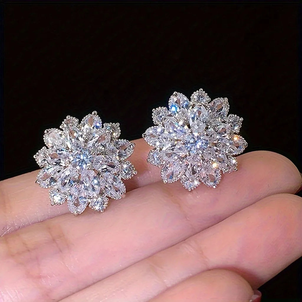 Korean Sunflower Crystal Stud Earrings – Silver Alloy Crystal Stud Earrings SWANS Silver