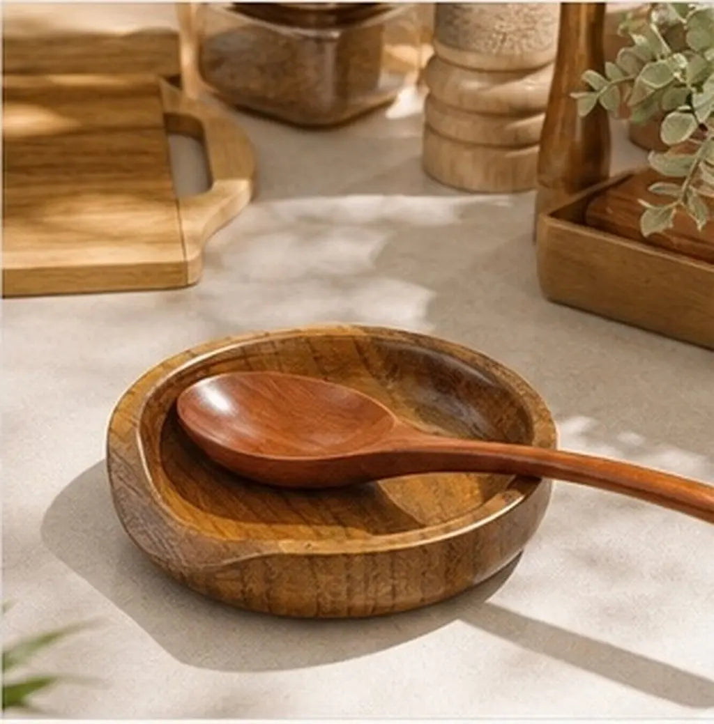 Natural Wood Spoon Rest – Boho Rustic Kitchen Utensil Holder Kitchen Spoon Rest SWANS