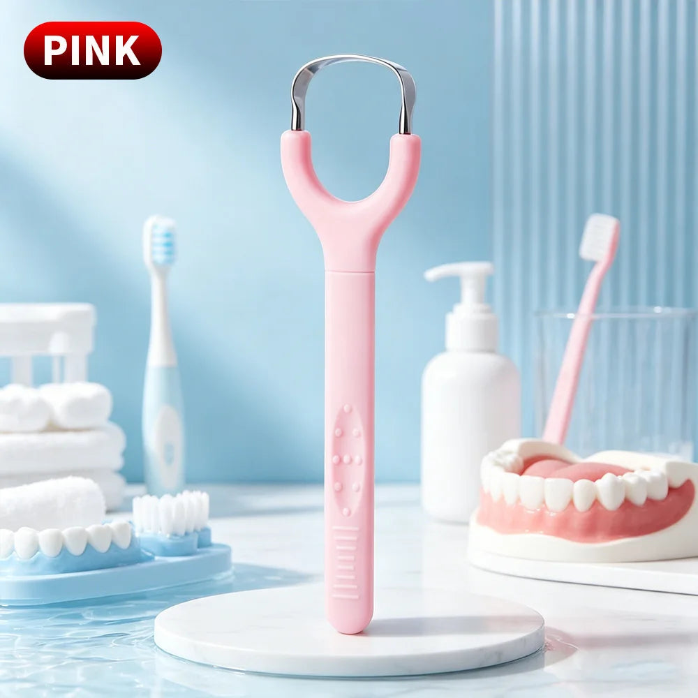 SWANS Stainless Steel Tongue Scraper – Fresh Breath Oral Tool Tongue Scraper SWANS PINK