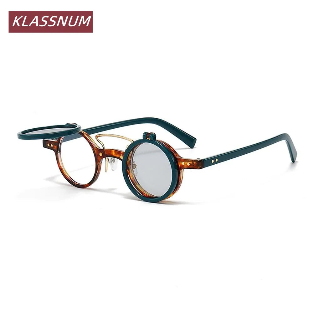 KLASSNUM Flip-Up Round Sunglasses UV400 Retro Unisex Flip-Up Sunglasses SWANS