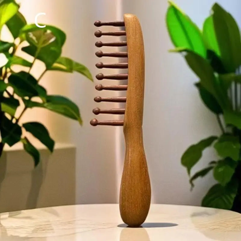 Wide Tooth Wood Comb Long Handle – Curly Hair & Wig Styling Wide Tooth Hair Comb SWANS C