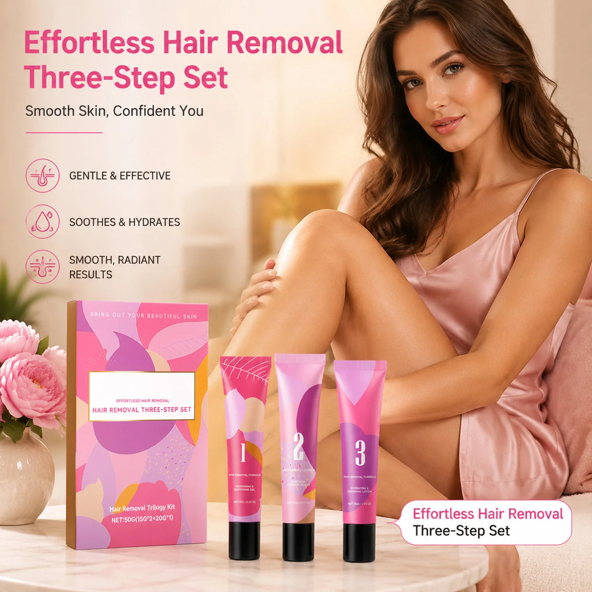 3-Step Facial Hair Removal Kit – Depilatory Cream & Lotion Set Hair Removal Cream Set SWANS