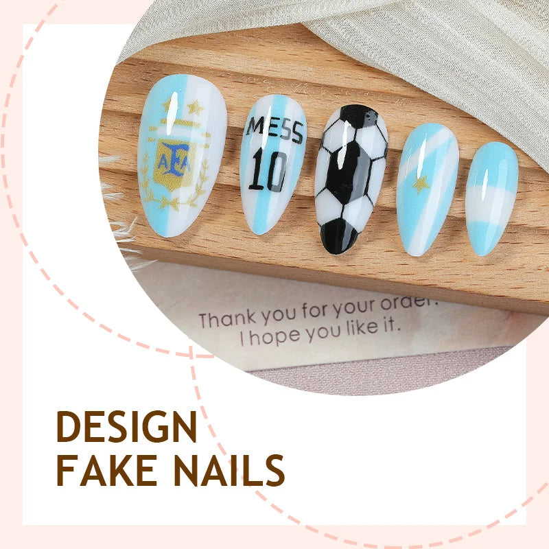 Argentina Flag Almond Press-On Nails – ABS Artificial Nail Set Press-On Nail Set SWANS