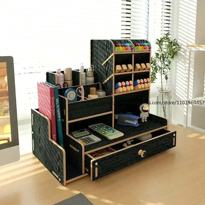 SWANS Large Wood Desktop Pen Holder – Drawer Style Organizer Desktop Pen Holder SWANS