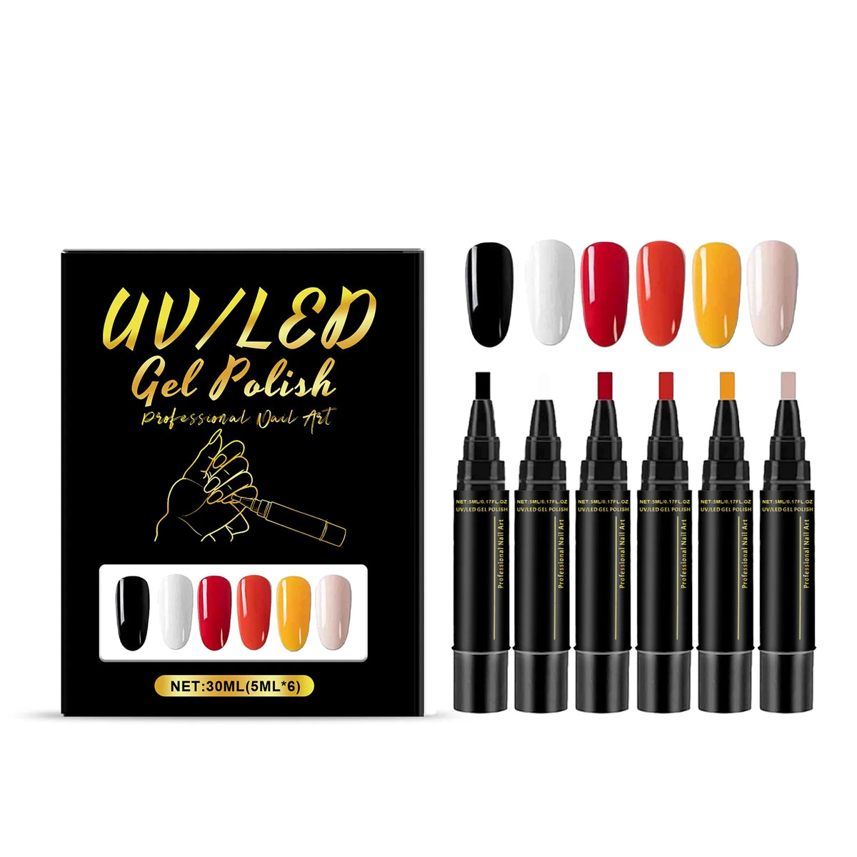 6-Color UV LED Gel Nail Polish Pen Set – DIY Manicure Kit Gel Nail Polish Set SWANS SKU 05