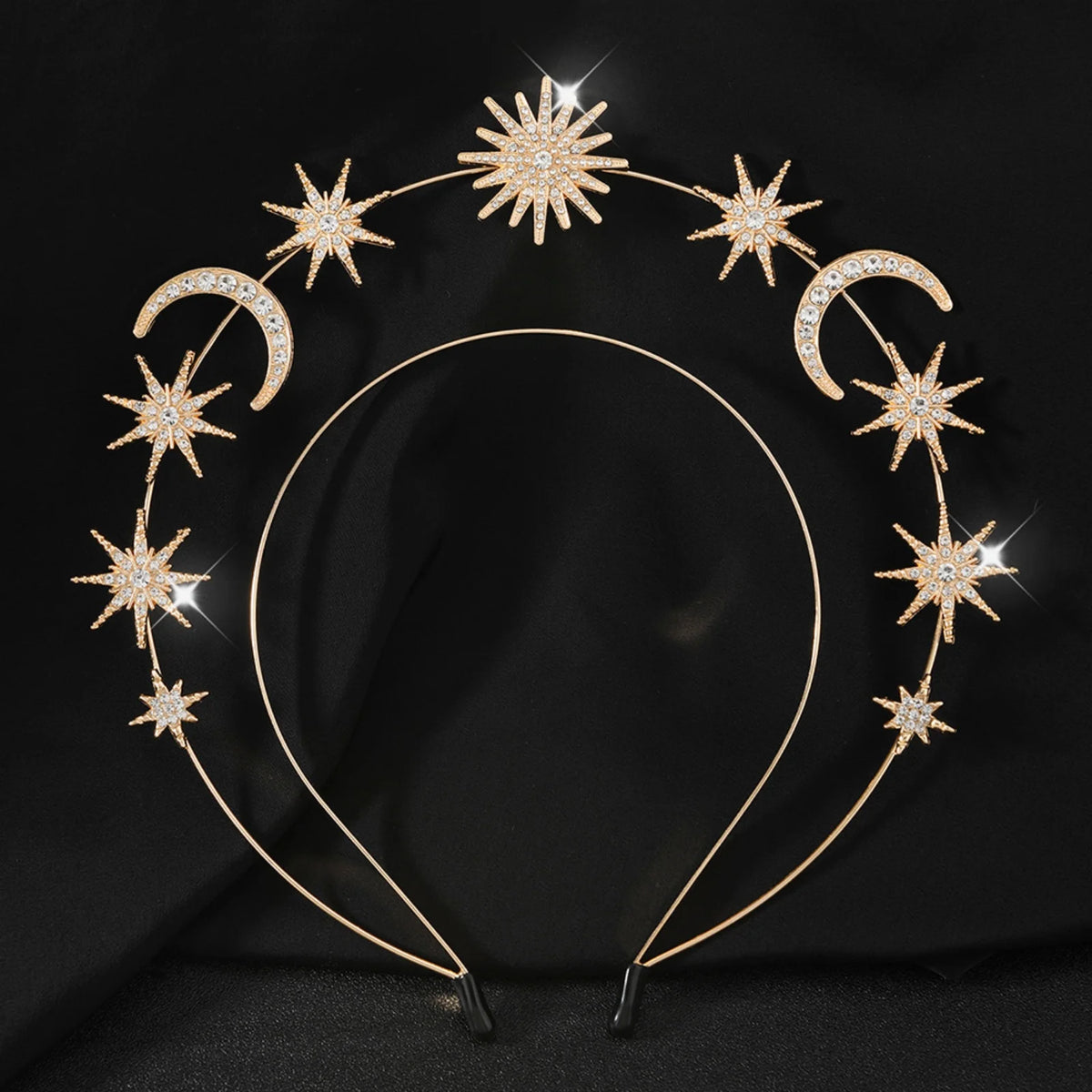 Rhinestone Celestial Headband – Sun Moon Star Halo Tiara Rhinestone Hair Headband SWANS
