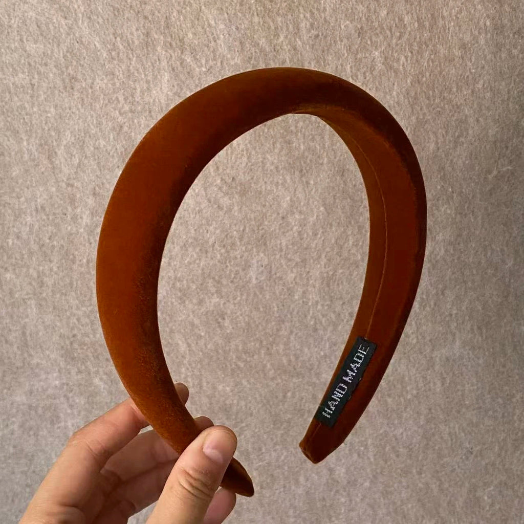 Brown Velvet Headband – Handmade Thick Padded Hair Hoop Velvet Hair Headband SWANS brown