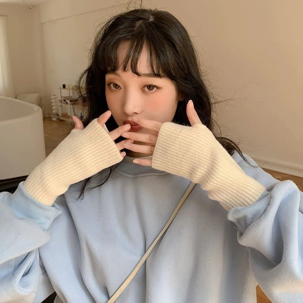 Soft Knit Fingerless Gloves – Warm Half Finger Mittens Fingerless Knit Gloves SWANS