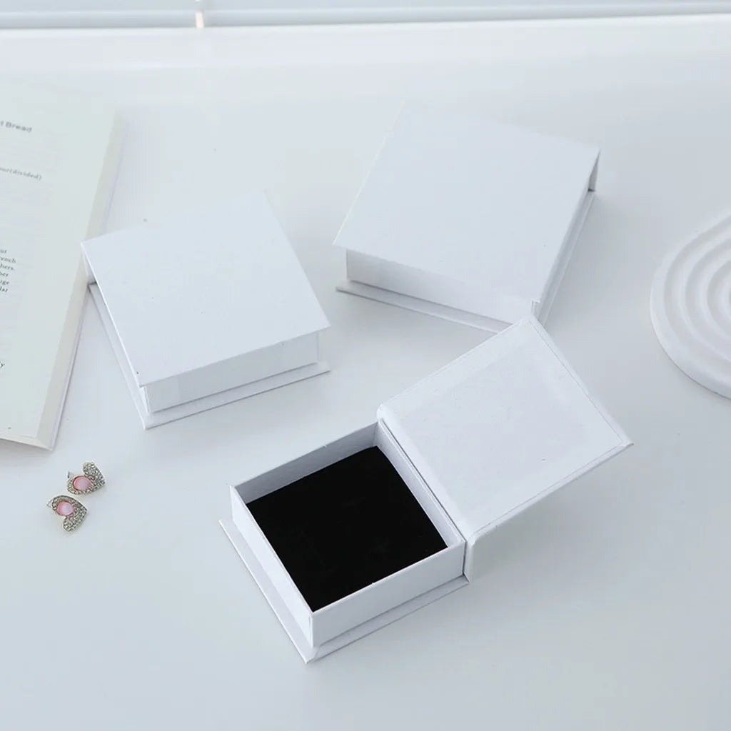 Magnetic Flip Jewelry Box for Rings, Earrings & Necklaces Jewelry Gift Box SWANS White8x8x3.2