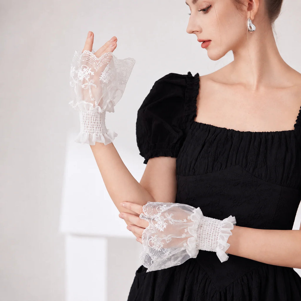 Detachable Lace Fake Cuffs – Floral Embroidered Sleeve Extenders Detachable Lace Cuffs SWANS