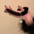 Women's Fluffy Plush Velvet Choker Necklace – Pearl Snowflake Fashion Choker Necklace SWANS Black