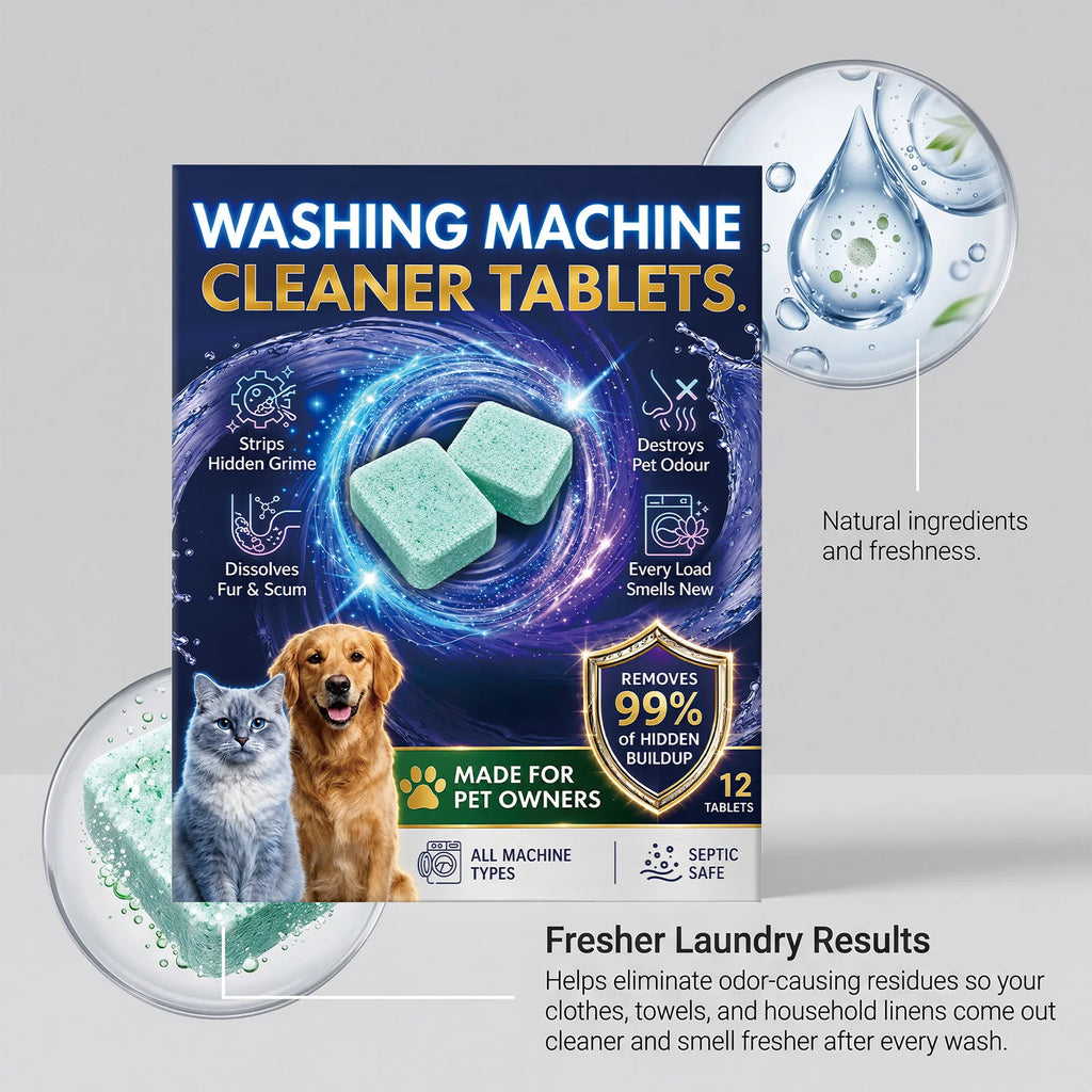 12-Pack Washing Machine Cleaner Tablets – Pet Hair & Odor Washer Cleaner Tablets SWANS