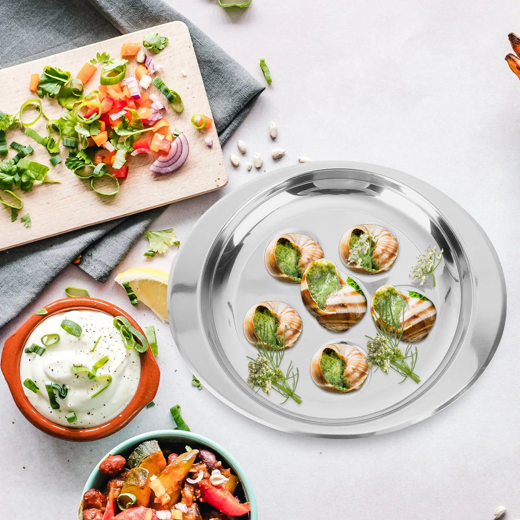 Stainless Steel Escargot Dish – 6-Cavity Stackable Server Escargot Serving Dish SWANS