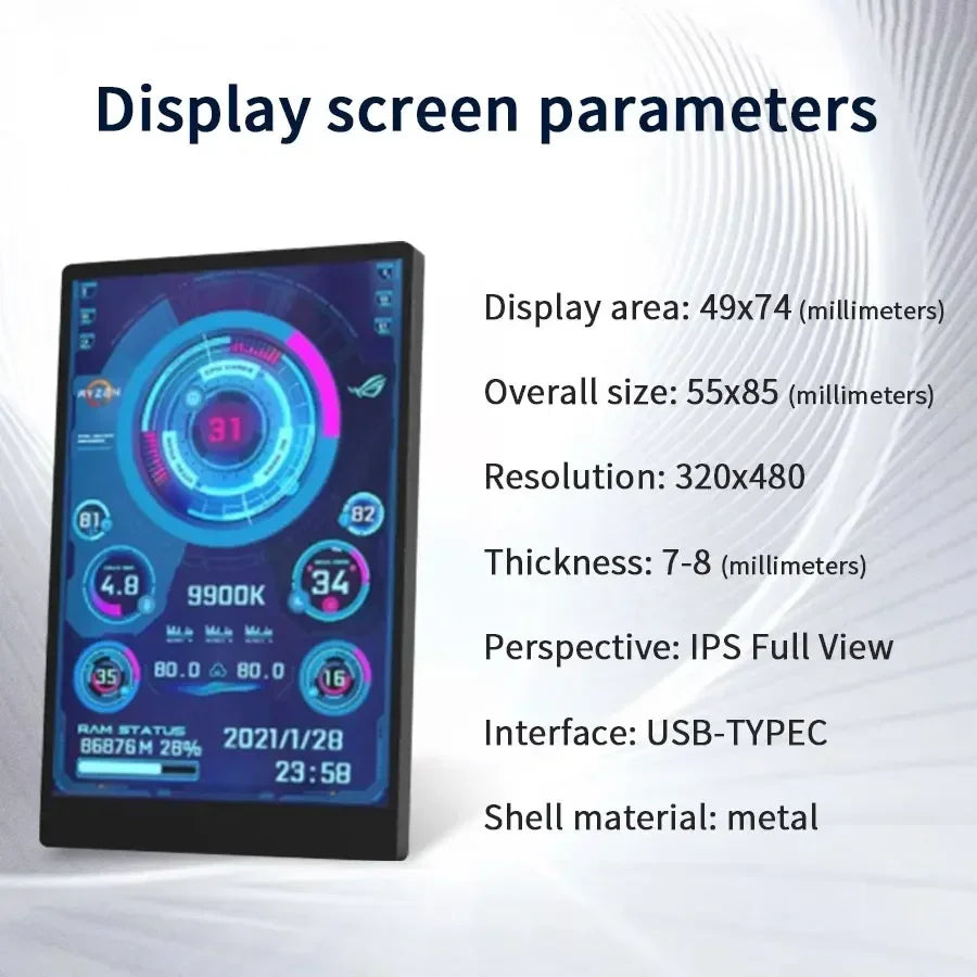 3.5" Mini IPS USB-C Secondary Screen – CPU GPU RAM Monitor Secondary PC Monitor SWANS